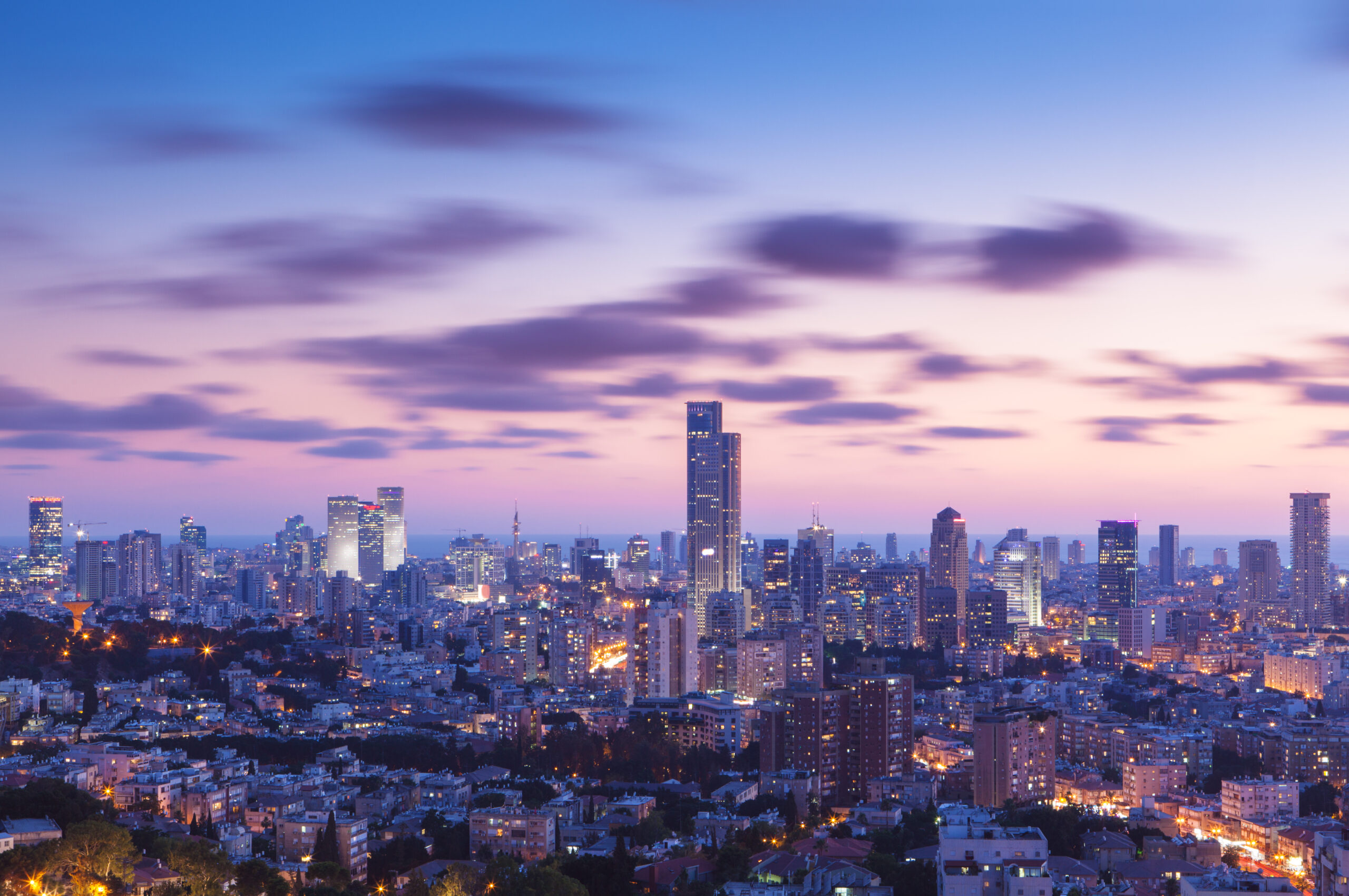 Tel,Aviv,And,Ramat,Gan,Skyline,At,Sunset